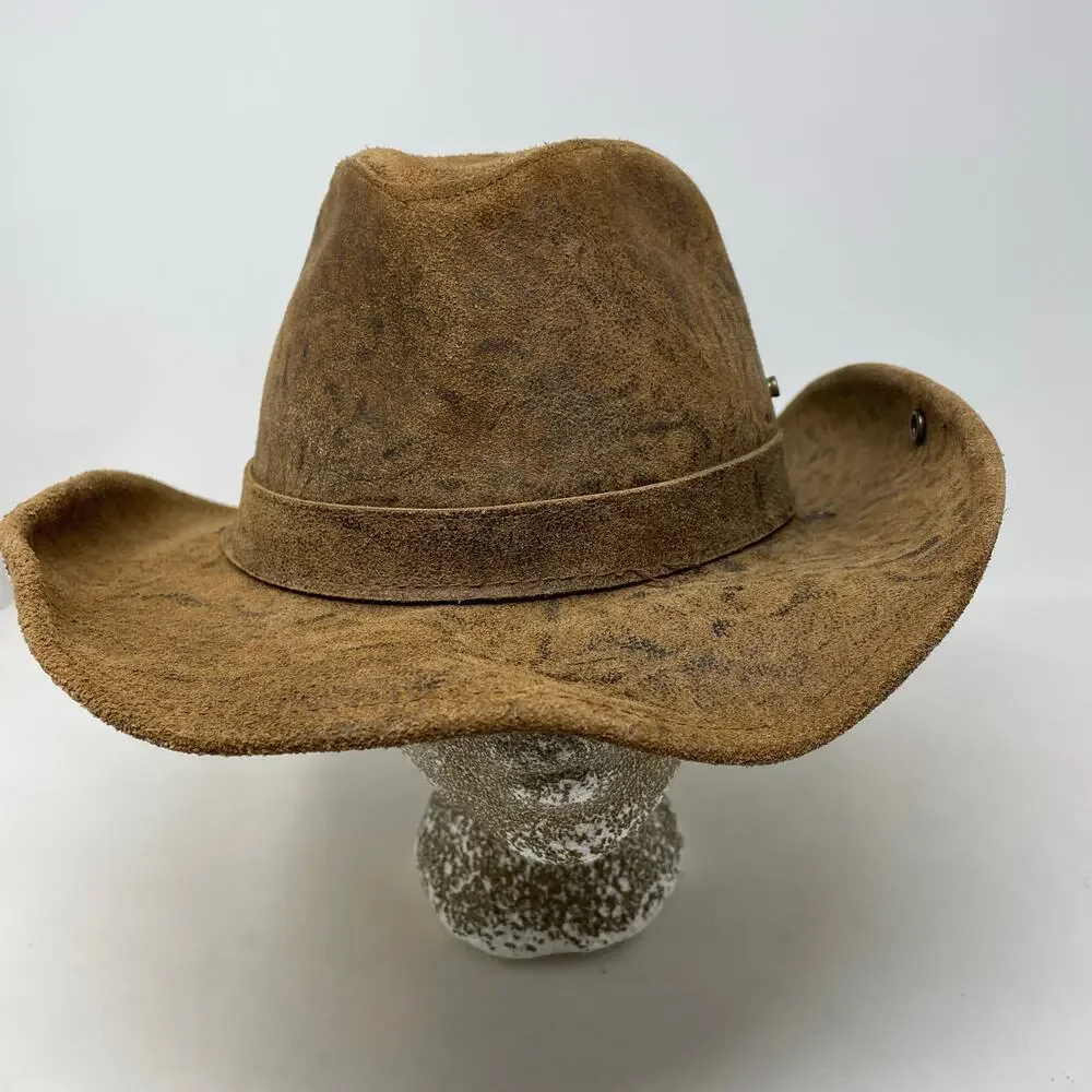 Henschel Hats Mountaineer Western Leather Aussie Hat Brown Distressed unisex L